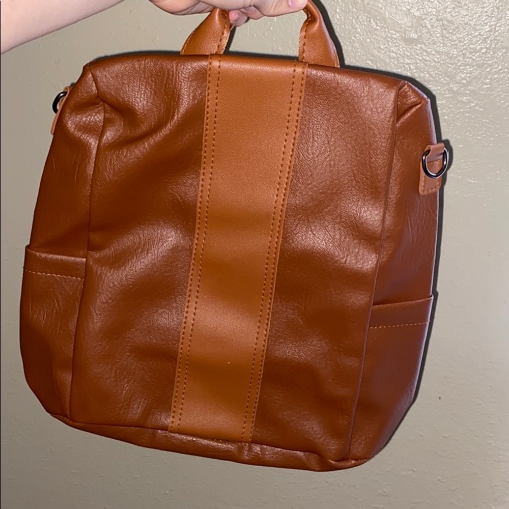 brown faux leather backpack